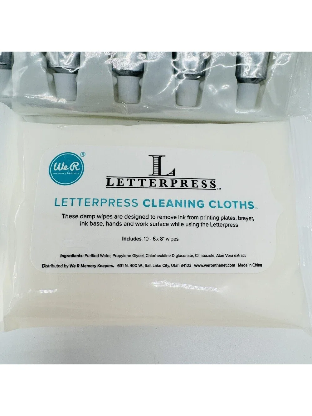 5 NEW We R Memory Keepers Letterpress Ink & Roller & Cleaning Cloths Pink Blue